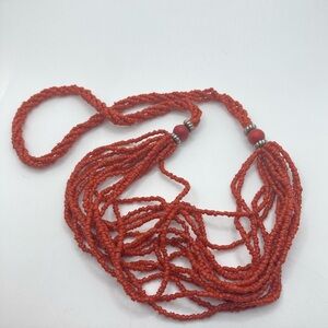 VTG Coral Bead w Wood Bead Accents Multi Strand Endless Necklace / No Clasp 25”